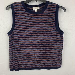 St John Sport Sweater Vest Womens Large Blue Orange Striped Knit Pullover Top